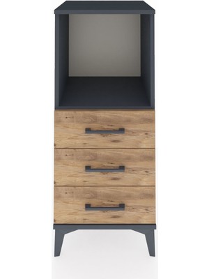 Hyperion Komodin Tek Raflı 3 Çekmeceli 44X44X106 Antrasit-Çam