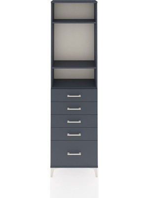 Arges Dolap 3 Raflı 5 Çekmeceli 60X30X221 Antrasit-Antrasit