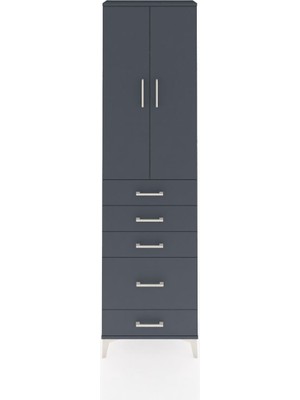 Arges Dolap 2 Raflı 5 Çekmeceli Tek Askılı 60X30X221 Antrasit-Antrasit