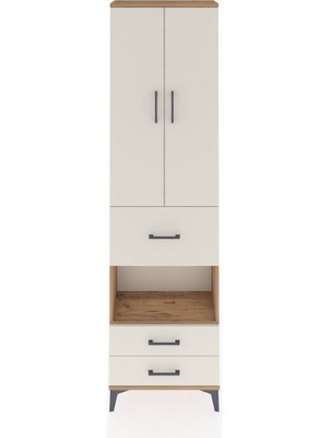 Arges Dolap 4 Raflı 3 Çekmeceli 2 Kapaklı 60X30X221 Çam-Aytaşı