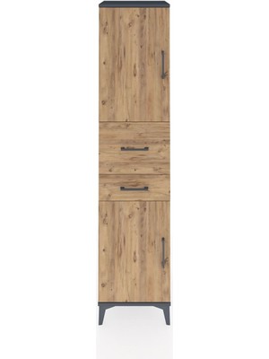 Hyperion Dolap 4 Raflı 2 Çekmeceli 2 Kapaklı 44X44X195 Antrasit-Çam