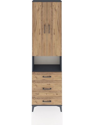 Arges Dolap 4 Raflı 3 Çekmeceli Tek Askılı 60X30X221 Antrasit-Çam
