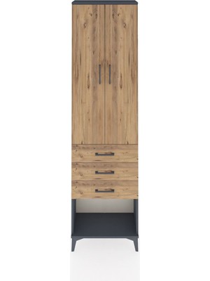 Arges Dolap 2 Raflı 3 Çekmeceli Tek Askılı 60X30X221 Antrasit-Çam