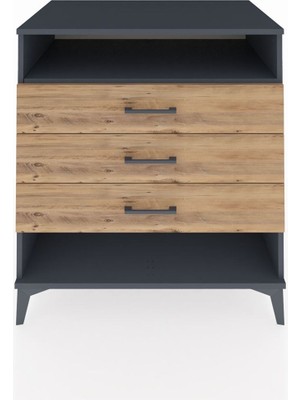 Kronos Şifonyer Tek Raflı 3 Çekmeceli 88X59X96 Antrasit-Çam