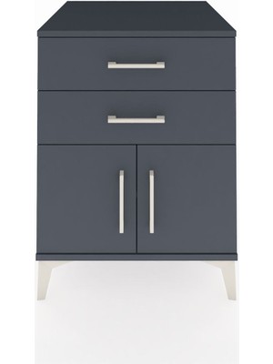 Kronos Komodin Tek Raflı 2 Çekmeceli 2 Kapaklı 60X59X80 Antrasit-Antrasit