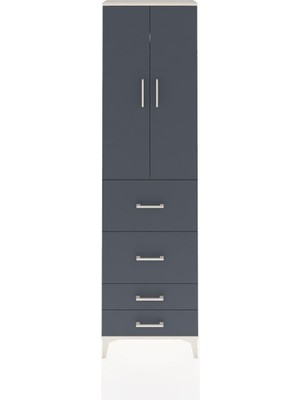 Arges Dolap 2 Raflı 4 Çekmeceli Tek Askılı 60X30X221 Aytaşı-Antrasit