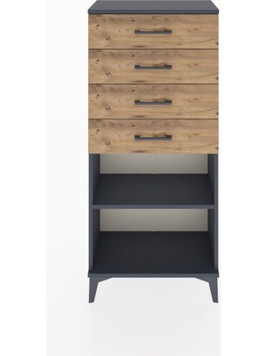 Hyperion Dolap Tek Raflı 4 Çekmeceli 60X44X134 Antrasit-Çam