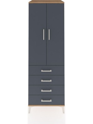 Kronos Dolap 2 Raflı 4 Çekmeceli 2 Kapaklı 60X59X182 Çam-Antrasit