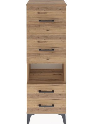 Arges Dolap Tek Raflı 4 Çekmeceli 44X30X134 Çam-Çam