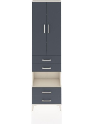 Arges Dolap 4 Raflı 4 Çekmeceli 2 Kapaklı 60X30X221 Aytaşı-Antrasit
