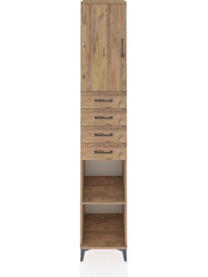 Hyperion Dolap 4 Raflı 4 Çekmeceli Tek Kapaklı 44X44X243 Çam-Çam