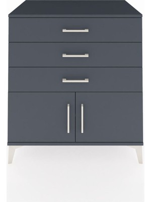 Kronos Şifonyer Tek Raflı 3 Çekmeceli 2 Kapaklı 88X59X96 Antrasit-Antrasit