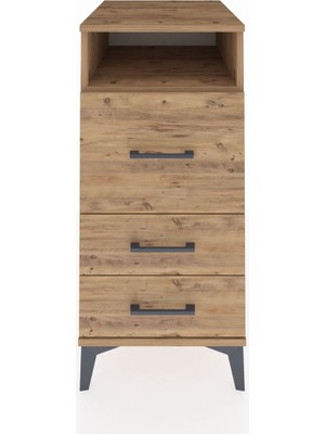 Kronos Komodin Tek Raflı 3 Çekmeceli 44X59X96 Çam-Çam