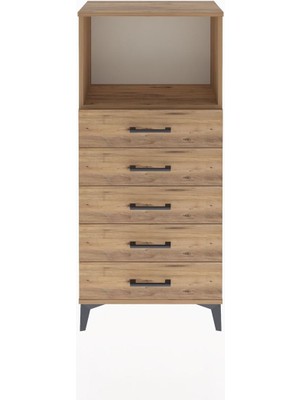 Arges Dolap Tek Raflı 5 Çekmeceli 60X30X134 Çam-Çam