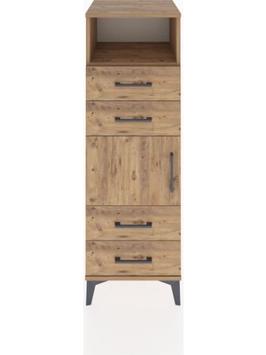 Hyperion Dolap 2 Raflı 4 Çekmeceli Tek Kapaklı 44X44X134 Çam-Çam