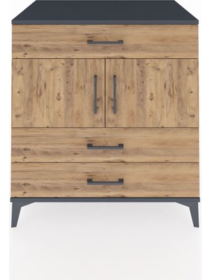 Kronos Şifonyer 2 Raflı 3 Çekmeceli 2 Kapaklı 88X59X96 Antrasit-Çam