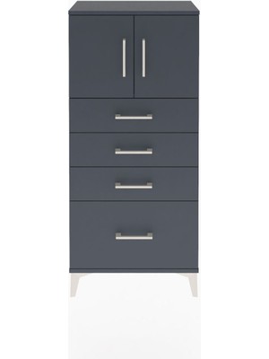 Arges Dolap Tek Raflı 4 Çekmeceli 2 Kapaklı 60X30X134 Antrasit-Antrasit