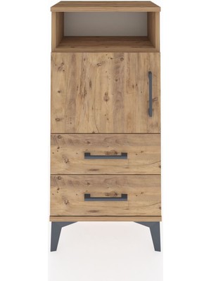Arges Komodin 2 Raflı 2 Çekmeceli Tek Kapaklı 44X30X96 Çam-Çam