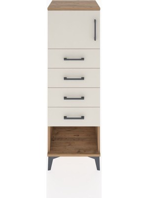 Hyperion Dolap Tek Raflı 4 Çekmeceli Tek Kapaklı 44X44X134 Çam-Aytaşı
