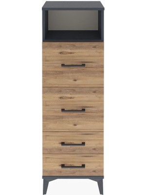 Arges Dolap Tek Raflı 4 Çekmeceli 44X30X134 Antrasit-Çam