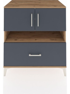 Kronos Şifonyer 3 Raflı Tek Çekmeceli 2 Kapaklı 88X59X96 Çam-Antrasit