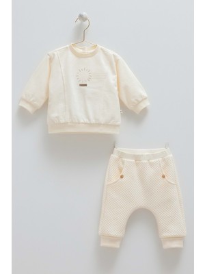 Good Vıbes Işlemeli Alt Üst Takım - Caramell  - TKE2043 - Ekru - 3 - 6 Ay - TKE2043-EKRU-3 - 6 Ay Ekru