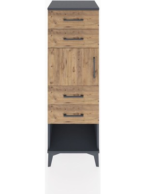 Hyperion Dolap Tek Raflı 4 Çekmeceli Tek Kapaklı 44X44X134 Antrasit-Çam