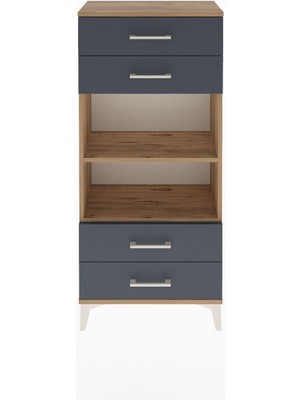 Arges Dolap 2 Raflı 4 Çekmeceli 60X30X134 Çam-Antrasit