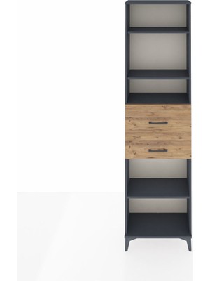 Arges Dolap 4 Raflı 2 Çekmeceli 60X30X221 Antrasit-Çam