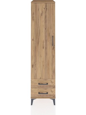 Kronos Dolap Tek Raflı 2 Çekmeceli Tek Askılı 44X59X182 Çam-Çam