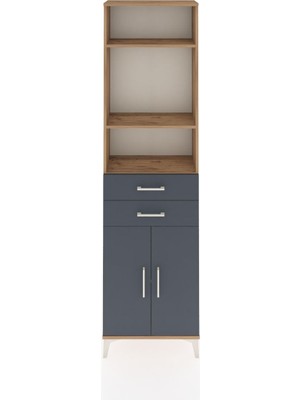 Arges Dolap 4 Raflı 2 Çekmeceli 2 Kapaklı 60X30X221 Çam-Antrasit