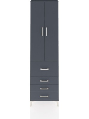 Arges Dolap 3 Raflı 4 Çekmeceli 2 Kapaklı 60X30X221 Antrasit-Antrasit