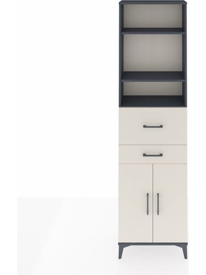 Arges Dolap 4 Raflı 2 Çekmeceli 2 Kapaklı 60X30X221 Antrasit-Aytaşı