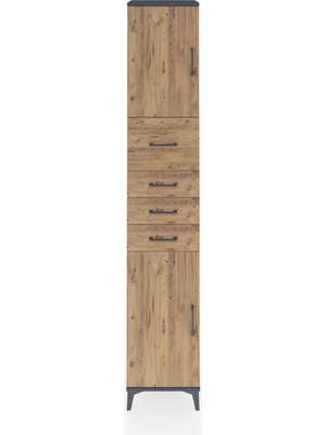 Hyperion Dolap 3 Raflı 4 Çekmeceli 2 Kapaklı 44X44X243 Antrasit-Çam