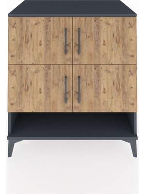 Kronos Şifonyer 4 Raflı 4 Kapaklı 88X59X96 Antrasit-Çam