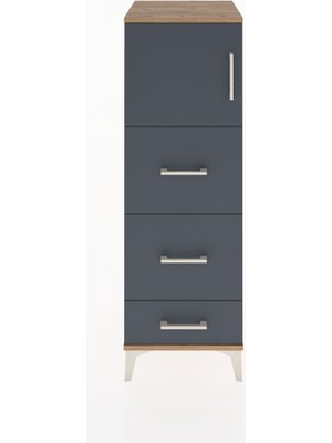 Hyperion Dolap Tek Raflı 3 Çekmeceli Tek Kapaklı 44X44X134 Çam-Antrasit