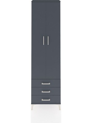 Arges Dolap 3 Raflı 3 Çekmeceli Tek Askılı 60X30X221 Antrasit-Antrasit