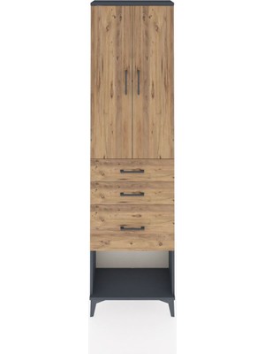 Arges Dolap 2 Raflı 3 Çekmeceli Tek Askılı 60X30X221 Antrasit-Çam
