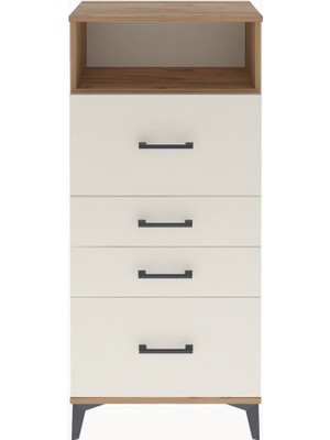 Arges Dolap Tek Raflı 4 Çekmeceli 60X30X134 Çam-Aytaşı