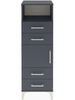 Arges Dolap 2 Raflı 4 Çekmeceli Tek Kapaklı 44X30X134 Antrasit-Antrasit