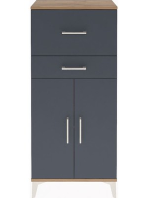 Arges Dolap Tek Raflı 2 Çekmeceli 2 Kapaklı 60X30X134 Çam-Antrasit