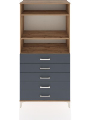 Hyperion Dolap 3 Raflı 5 Çekmeceli 88X44X182 Çam-Antrasit