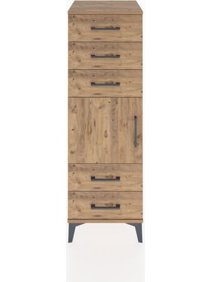 Hyperion Dolap Tek Raflı 5 Çekmeceli Tek Kapaklı 44X44X134 Çam-Çam