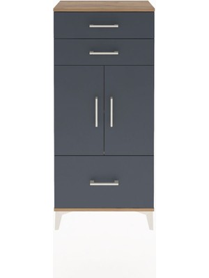 Arges Dolap 2 Raflı 3 Çekmeceli 2 Kapaklı 60X30X134 Çam-Antrasit