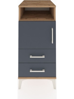 Kronos Komodin 2 Raflı 2 Çekmeceli Tek Kapaklı 44X59X96 Çam-Antrasit