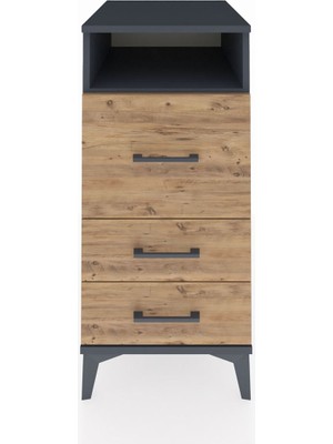 Kronos Komodin Tek Raflı 3 Çekmeceli 44X59X96 Antrasit-Çam