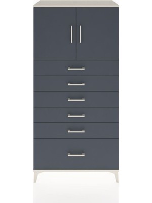 Hyperion Dolap Tek Raflı 6 Çekmeceli 2 Kapaklı 88X44X182 Aytaşı-Antrasit