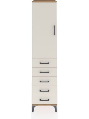 Hyperion Dolap Tek Raflı 5 Çekmeceli Tek Askılı 44X44X195 Çam-Aytaşı