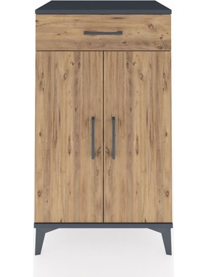 Hyperion Komodin 2 Raflı Tek Çekmeceli 2 Kapaklı 60X44X106 Antrasit-Çam
