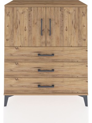 Hyperion Şifonyer 2 Raflı 3 Çekmeceli 2 Kapaklı 88X44X106 Çam-Çam